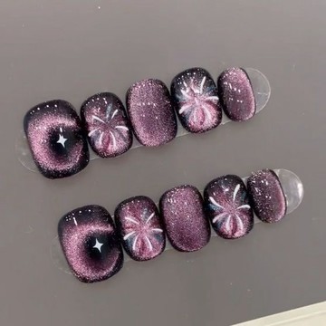 附工具包 小紅書爆款炫麗煙花月牙貓眼紫色星空精品顯白重工系純手工穿戴甲