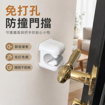 ✨台灣出貨🚚免打孔防撞門擋 靜音門把手固定卡扣 簡約壁掛式阻門器 租屋族家庭適用 臥室客廳門後防撞 日常居家固定