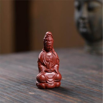 宜興原礦大紅袍紫砂擺件 觀自在觀世音菩薩雕塑茶寵家居茶桌裝飾