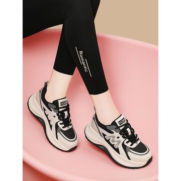 百搭厚底黑白老爹鞋女款2025新款秋冬皮面加絨運動鞋子拼色熊貓鞋