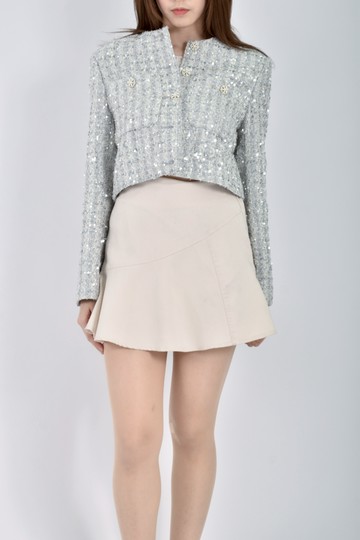 (M) wida修身短版質感亮片灰色外套