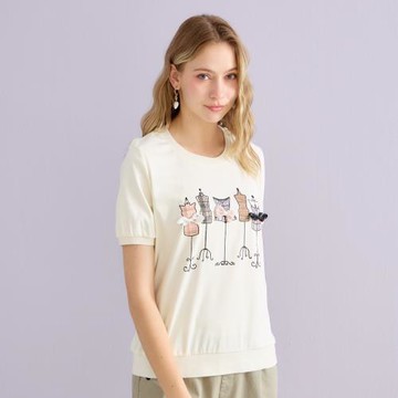 【YUTZUYA 優姿雅】時尚蝴蝶結模特秀印花上衣/T恤