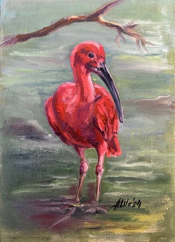 朱鷺畫 油畫 池塘風景藝術 蒼鷺雀畫