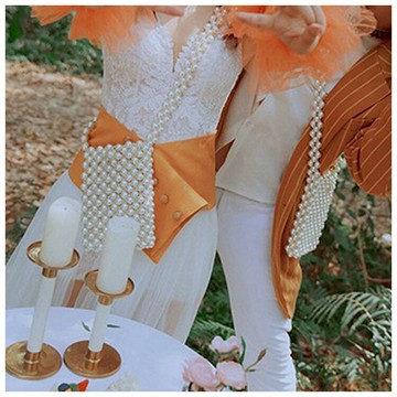 珍珠包女影樓外景旅拍 街拍珍珠編織斜挎包創意新款婚紗攝影道具