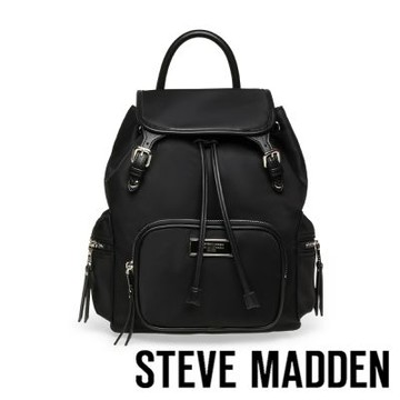 STEVE MADDEN-字母緹花織帶尼龍大容量束口後背包BHUNDO-N-黑色