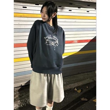 ODD RDCHS韓系藏青色彈簧兔兔可愛圓領毛圈套頭衛衣女情侶小眾ins