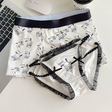 【情侶内褲 台灣寄出】内褲 新款 卡通帕恰狗牛奶絲無痕中腰情侶內褲一男一女舒適內褲純棉襠部內褲