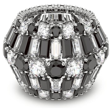 Hyperbola 個性戒指, 混合式切割, 黑色, 鍍白金色