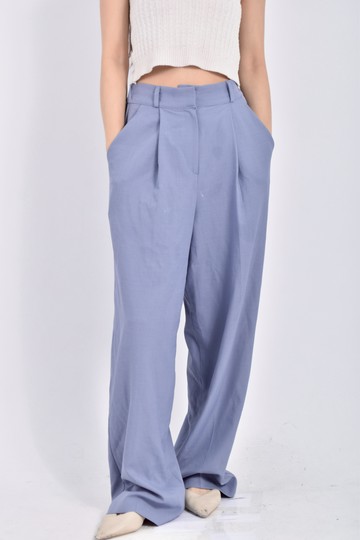 (M) h holic高腰質感鬆緊腰藍色長褲