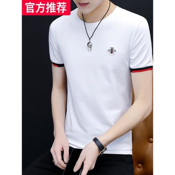 小蜜蜂刺繡短袖t恤男士休閑夏裝新款酷奇半截袖潮牌冰絲潮流百搭