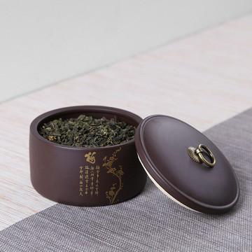 原礦鎏金黑色紫砂茶葉罐陶瓷普洱茶密封罐大號宜興醒茶罐logo