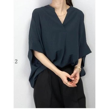 跨境韓國外單歐洲站簡約大方夏裝V領套頭寬松加肥加大碼襯衫上衣