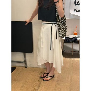 Lamagiegrey韓國新款亞麻清冷感不規則半身裙女夏季遮胯顯瘦裙子
