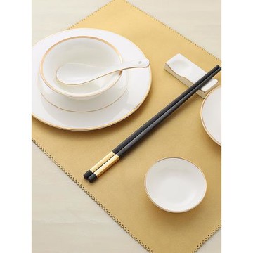 星級酒店餐具擺臺套裝 高檔餐廳骨瓷碗碟歐式鑲邊餐飲盤子金邊