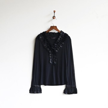 【蛋植物古著】雨季荷葉網紗古著上衣