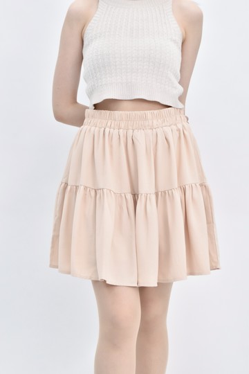 (XL) syue fu韓牌質感鬆緊腰蛋糕層杏色褲裙