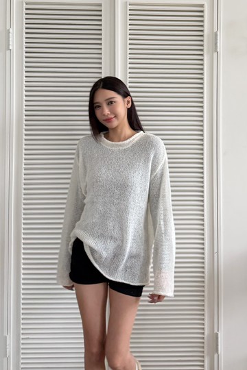 雙色簡約舒適透膚針織上衣