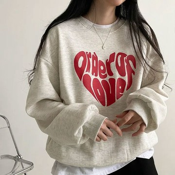 Vuja de  圓領雪花灰衛衣  薄衛衣 oversize ins 長袖衛衣 秋冬女裝 愛心印花  刷毛 衣服女