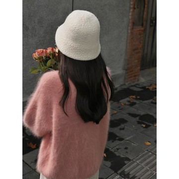 法式毛絨絨溫柔毛衣女2024冬季保暖新款氛圍感上衣粉色加厚針織衫