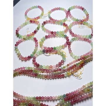 【Rich手作】冰淇淋色 碧璽 馬卡龍 圓珠 手鍊  糖果碧璽 紅碧 粉壁 手珠 手串 現貨在台 編號手鍊 水晶