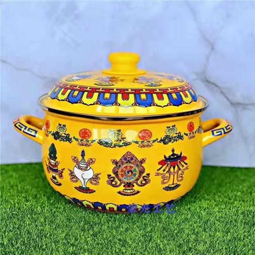 熱銷/免運 琺瑯鍋 牛奶鍋 微壓鍋 燜燒鍋  德國琺瑯微壓湯鍋 家用煮鍋 不粘鍋 燉肉煲湯雙耳燉鍋 蒙古特色搪瓷鍋琺瑯雙耳湯鍋家用黃色八寶燃氣通用泡面老式小鍋仔
