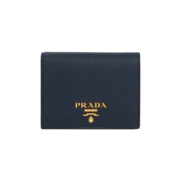 [平輸]PRADA 浮雕Logo 防刮皮革二折零錢袋短夾(深藍色)