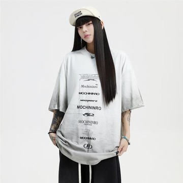 夏季新款巴黎半噴臟臟T恤重磅純棉做舊潮牌男女同款寬松情侶上衣