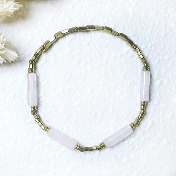 VIIART。調宜-粉。粉水晶黃銅手環|洗澡免拆天然石基本款手鍊SS23