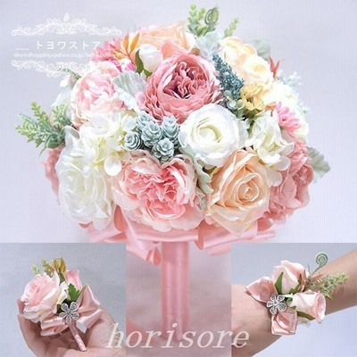 ウエディングブーケ ブートニア リストブーケ 安い 結婚式 ブーケ 花嫁 アレンジメント 披露宴 ウェディング用 造花 ブライダルブーケ 前撮り 花束 腕輪 安い 通販 Lineポイント最大get Lineショッピング