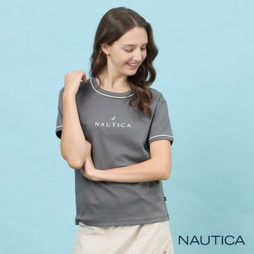 Nautica 官方旗艦 女裝 經典LOGO刺繡滾邊短袖T恤-灰色