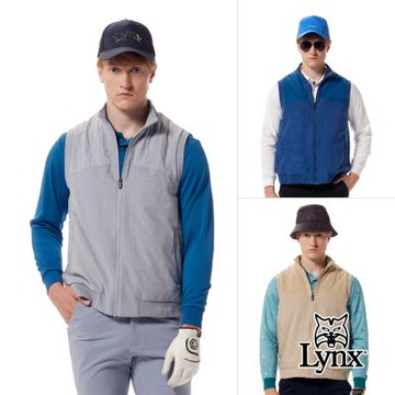 【Lynx Golf】男款保暖防風鋪棉背心異素材剪接仿麂皮面料拉鍊口袋無袖背心(三色)