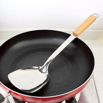 廚房用具家用木柄鍋鏟漏勺湯勺家用長柄不銹鋼廚具勺子炒菜鏟子