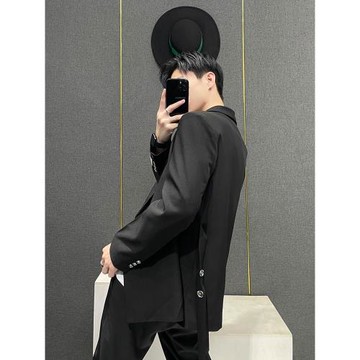 設計感綁帶西裝外套闊腿褲兩件套男2025新款高級感寬松休閑套裝潮