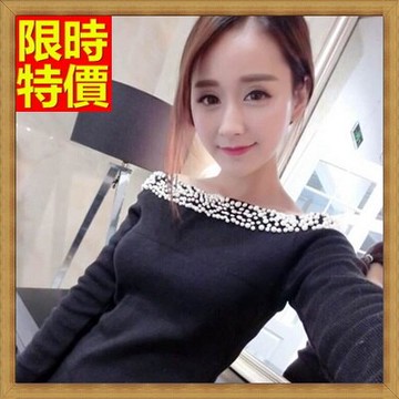 小洋裝夜店裝連身裙-珍珠裝飾小露香肩連衣裙66q42【獨家進口】【米蘭精品】