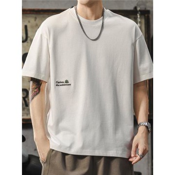 美式設計感白色t恤男夏季新款重磅純棉打底涼感冰絲上衣男生短袖