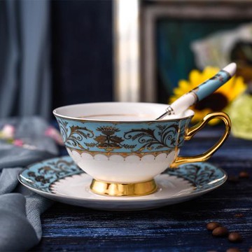 歐式宮廷風下午茶杯天藍色古典大口徑拉花咖啡杯男士女士生日禮品