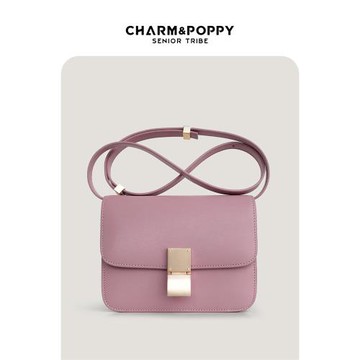 CHARMPOPPY 時尚復古單肩斜挎小方包女網紅空姐包box手搓紋豆腐包