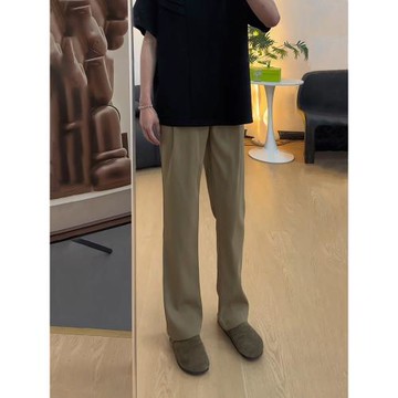 咖棕色那不勒斯西褲男款秋季vibe高腰彎刀微喇褲子美式休閑直筒褲