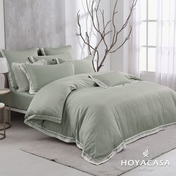 HOYACASA清淺典雅  60支萊賽爾天絲兩用被套床包六件組-霧霜綠-特大