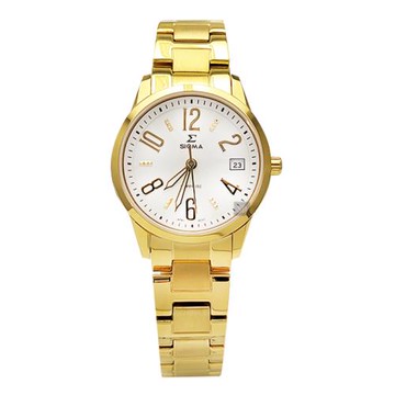 【SIGMA】88023B-G 簡約時尚 藍寶石鏡面 數字 日期顯示 鋼錶帶女錶 白/金 32mm 平價實惠的好選擇