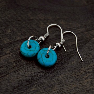 復古耳飾 松石精致小平安扣耳環女款古典民族風原創手工開運耳墜