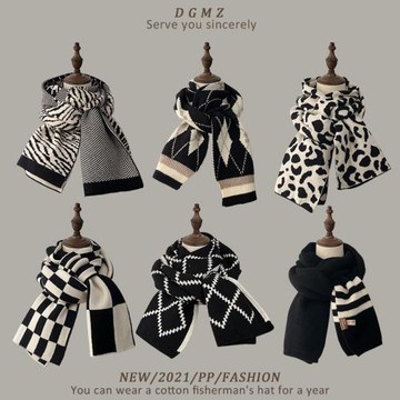 原創百搭高級感黑色男女學生情侶圍巾冬季針織毛線可愛韓系圍脖潮