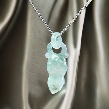 【好事花生】冰飄藍花翡翠好事花生項鍊 |天然緬甸A貨翡翠 | 送禮