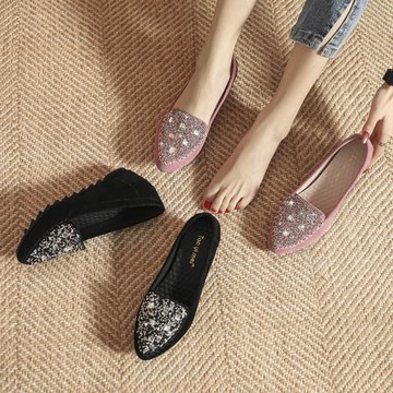 內增高單鞋女2026春季新款水鉆防滑孕婦媽媽鞋淺口坡跟小碼豆豆鞋