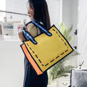 日系帆布包女2024新款二次元卡通2D3D大容量手提包學生單肩托特包