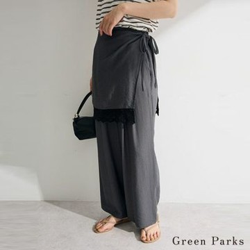 〈Green Parks〉蕾絲拼接綁帶疊穿抓褶寬褲