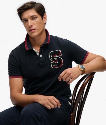 Superdry Men's Vintage Athletic Patch Polo Shirt Navy Size: M