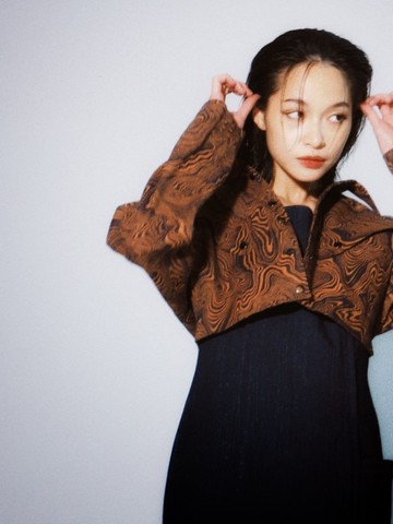 Aman No.51 短版復古騎士短夾克 火焰奇岩紋