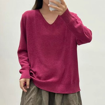 氣質V領寬鬆針織上衣122716C