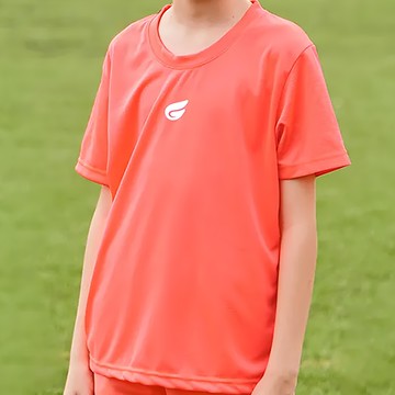 GIAT 吉亞特 兒童盾形輕量排汗短袖上衣 - 100%聚酯纖維  台灣製  12碼  亮桔螢光色